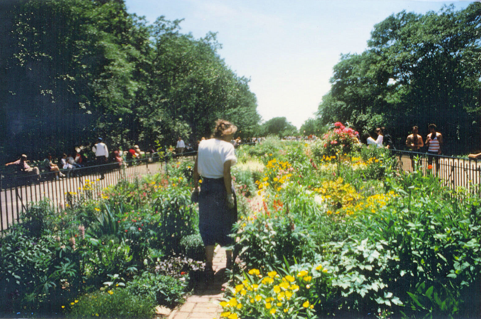 A person walks through the 91st Street Garden People Garden